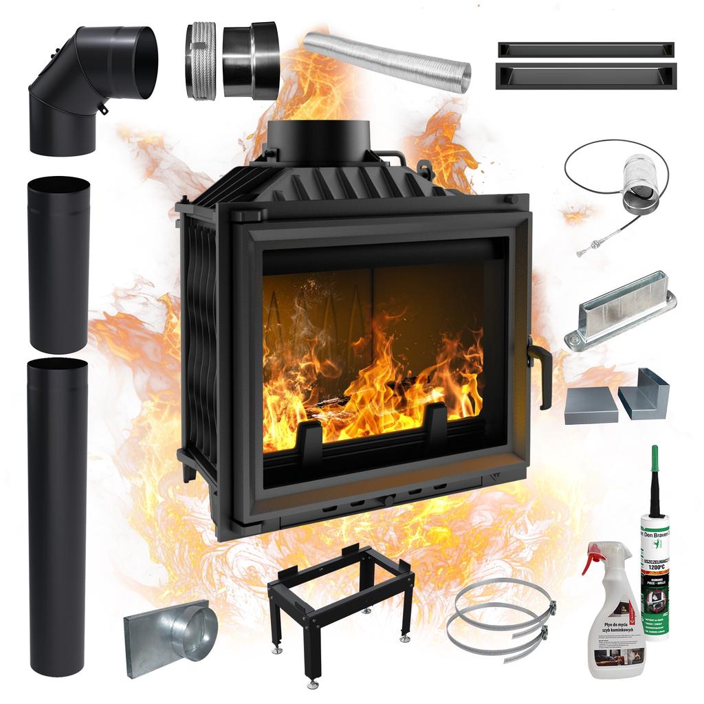 Cast Iron Fireplace Insert KRATKI ANTEK 10 kW Ø150 with Mounting Ki