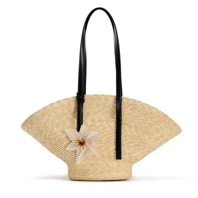 

Летняя новинка Большая вместительная сумка через плечо Французская ручная вязка Праздничный стиль Пляжная соломенная сумка Женская сумка-тоут Picture Color(Send flowers)