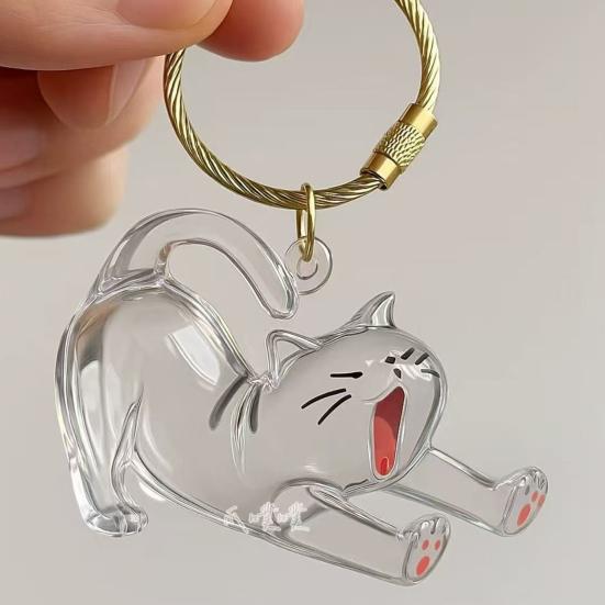 Keychain Pendant Transparent Cat Design Pet Hair Storage Box Key Chain Pet Hair Pendant Keyring Hair Storage Bottle Keychain