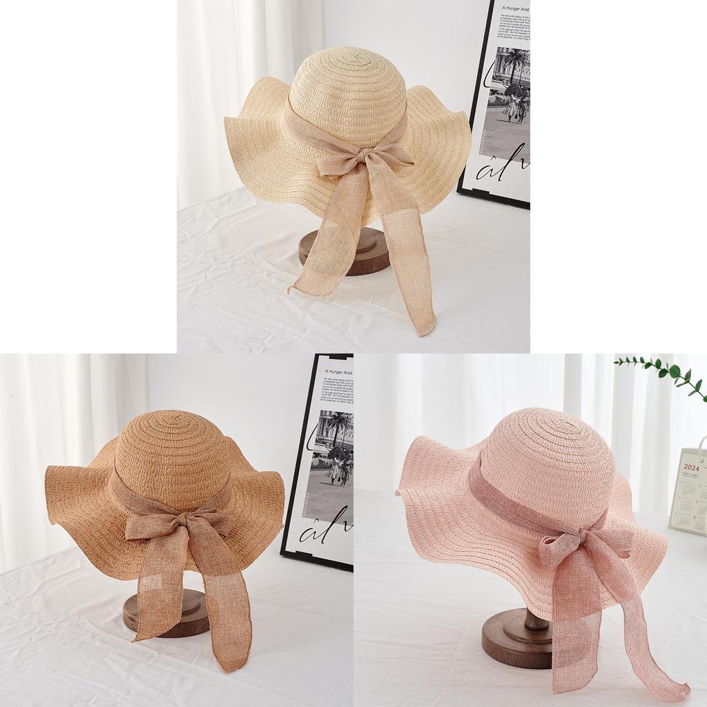 Summer Wavy Edge Cotton Linen Hat With Breathable Straw Material For Outdoor Travel