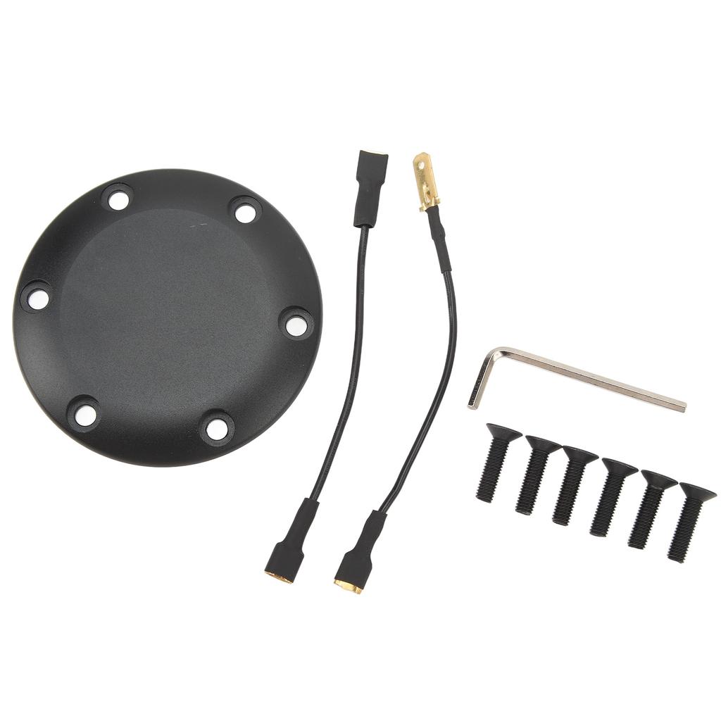 6 Holes Steering Wheel Horn Cover Aluminum Black Easy Installation Universal Fit for Most Cars