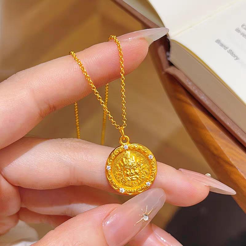 Gold Point Drill Wealth God Mantra Pendant Necklace - Ruyi Gift for Girlfriend