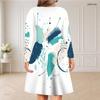 Women Plus Size V Neck Long Sleeve Abstract Leaf Print Curved Hem Casual Dress