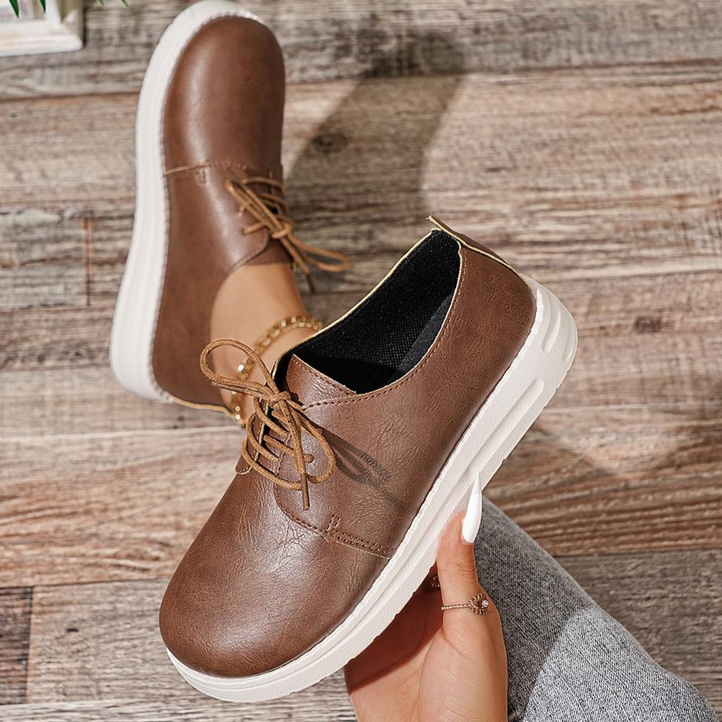 wish2025 large size casual single shoes women's 2025 spring and autumn new flat bottom round head casual lace-up foreign trade single shoes