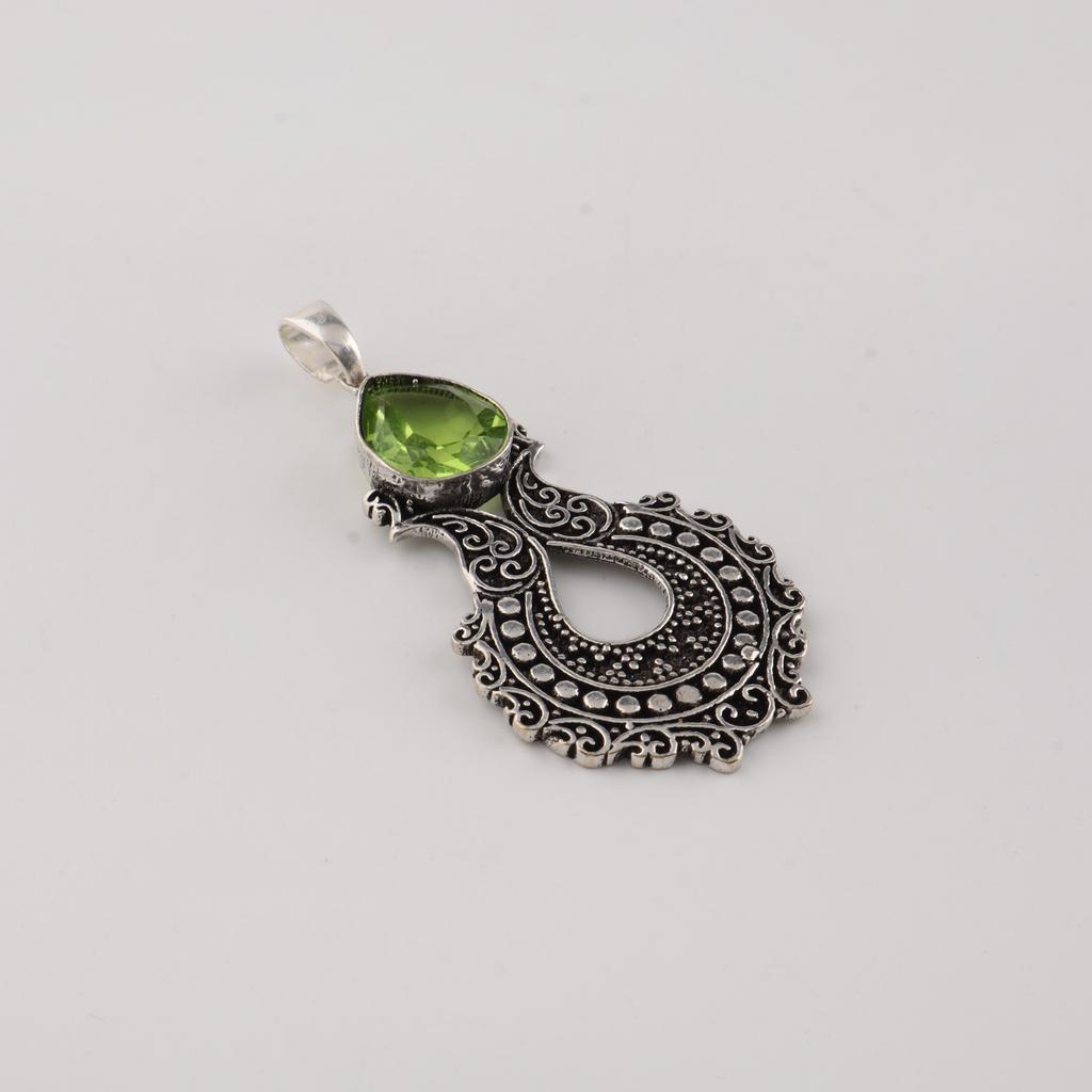 Rare Peridot Gemstone 925 Sterling Silver Oxidize Jewelry Designer Women's Pendant 1.8" For Birthday Gift CP-45-12