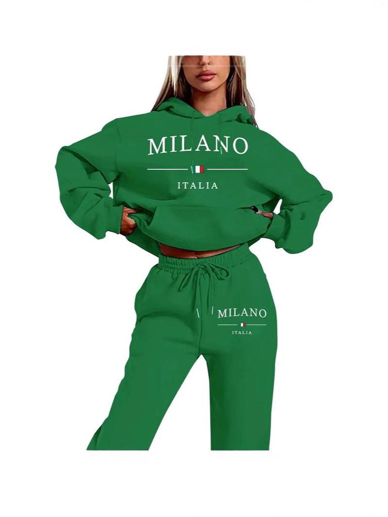 MILANO Plus Size Trendy Fleece Sweatshirt Set with Letter Print for Women