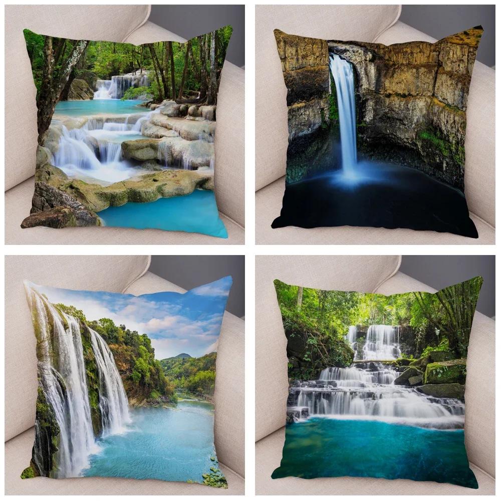 Waterfall Printed Pillow Case for Home Sofa Children Room Decor Beautiful Scenery Pillowcase Soft Plush Cushion Cover 45x45cm