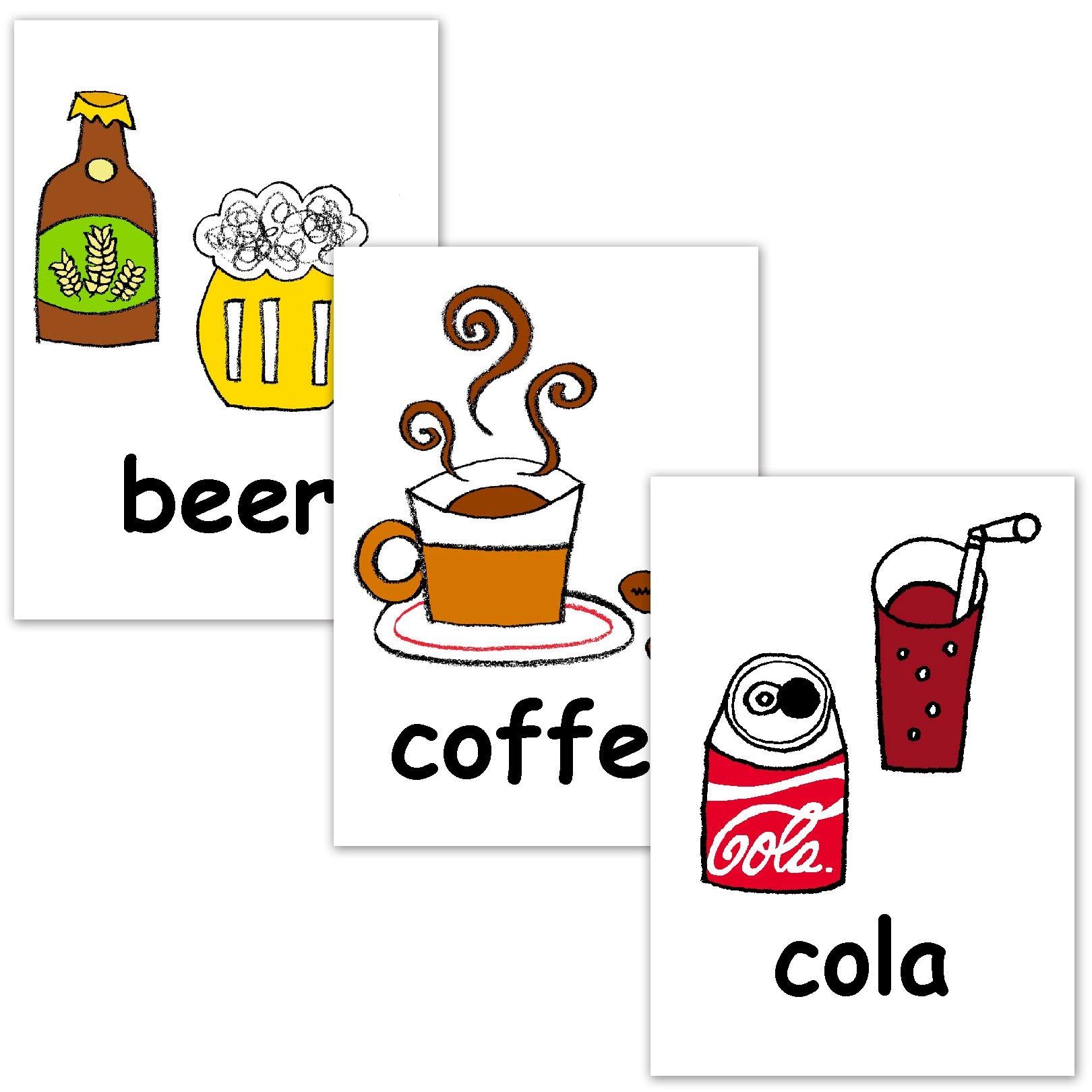 

Карточки с английскими словами, (Напитки) Размер А5 зелёный