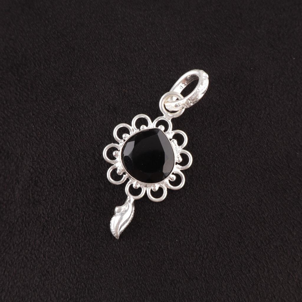 Heart Natural Black Onyx Daughter Gift Birthday Art Deco Pendant Sterling Silver PP-4-13