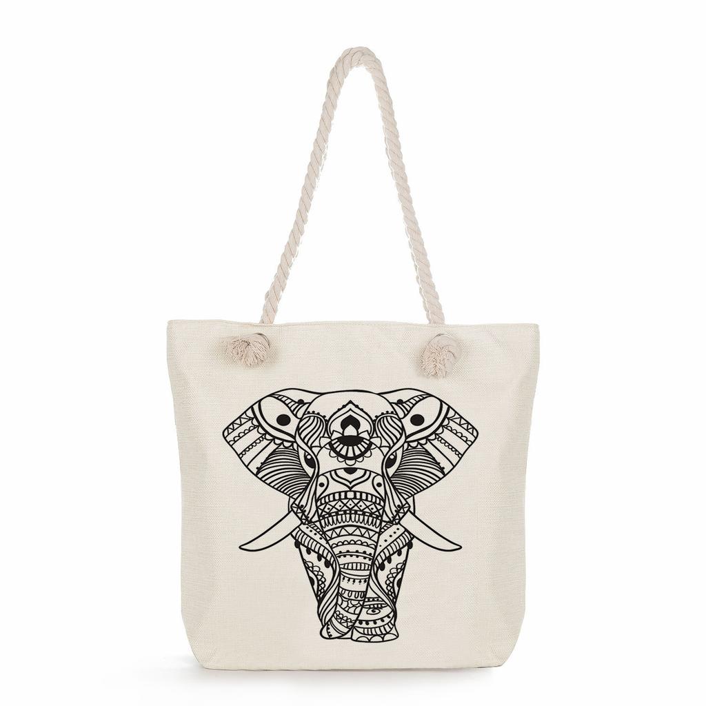 Geometric patterns print thick rope single-shoulder beach bag 7282 CLE