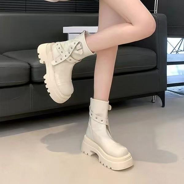 Martin Boots Women's British Style New Shoes Look Good Autumn and Winter Velvet Boots Heightened Platform Short Boots Spring and Autumn Single Boots