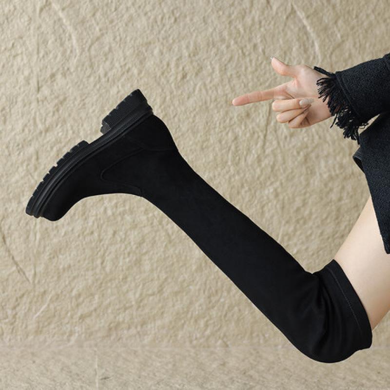 Autumn and winter suede Martin boots women's thick-soled large-size women's boots non-slip mid-heel round head square heel new suede over-knee boots