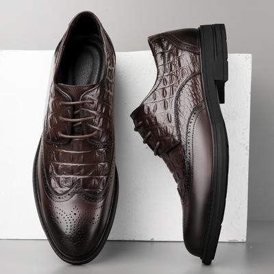 Krokodillenpatroon Heren Brogues Schoenen Klassiek Retro Mannelijk Echt Leer Oxford Schoenen Veterschoenen Zakelijke Schoenen Formele Kantoor Flats