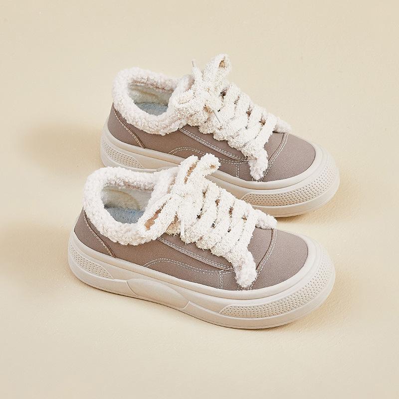 

Winter New Low Top Lace Up Cotton Shoes for Women Warm Plush Round Toe Platform Shoes Non Slip Casual Board Shoes Zapatos Mujer 35 хаки