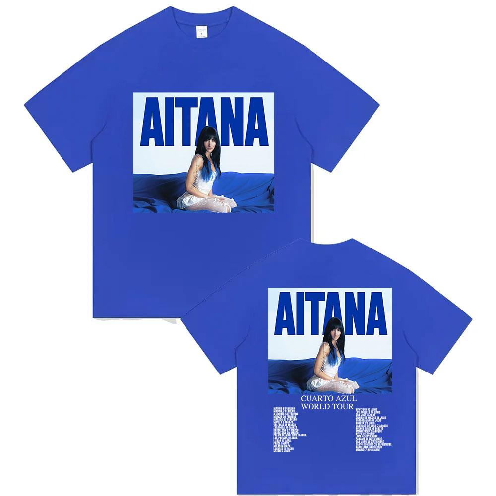 Sängerin Aitana Cuarto Azul Welttournee 2025 Grafik-T-Shirt für Unisex und Damen Retro Mode Sommerdruck 100% Reine Baumwolle T-Shirt