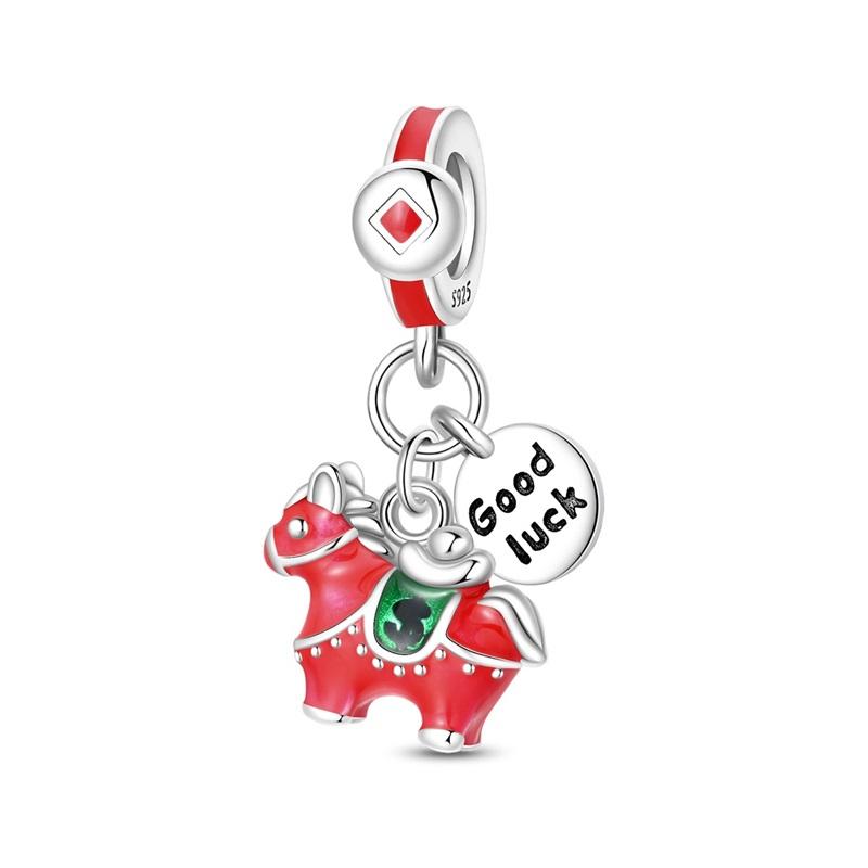 Red Series 925  Silver Camera Apple Heart-Shaped Koi Firecracker God Wealth Charm Fit DIY Bracelet Necklace Party Gifts