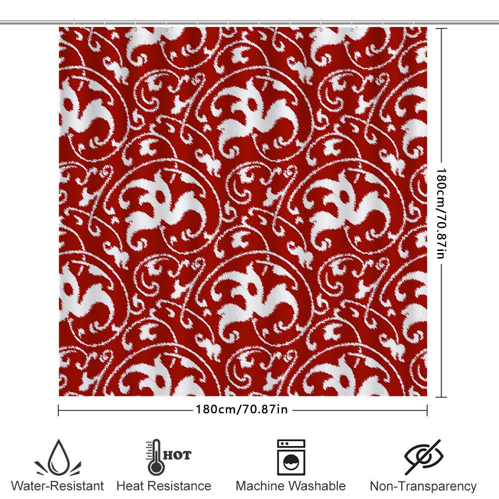 Red White Floral Pattern Shower Curtain Waterproof Bathroom Decor Home Decoration Wall Hanging Tiled Tiles Print Bath Mat Red/Wh