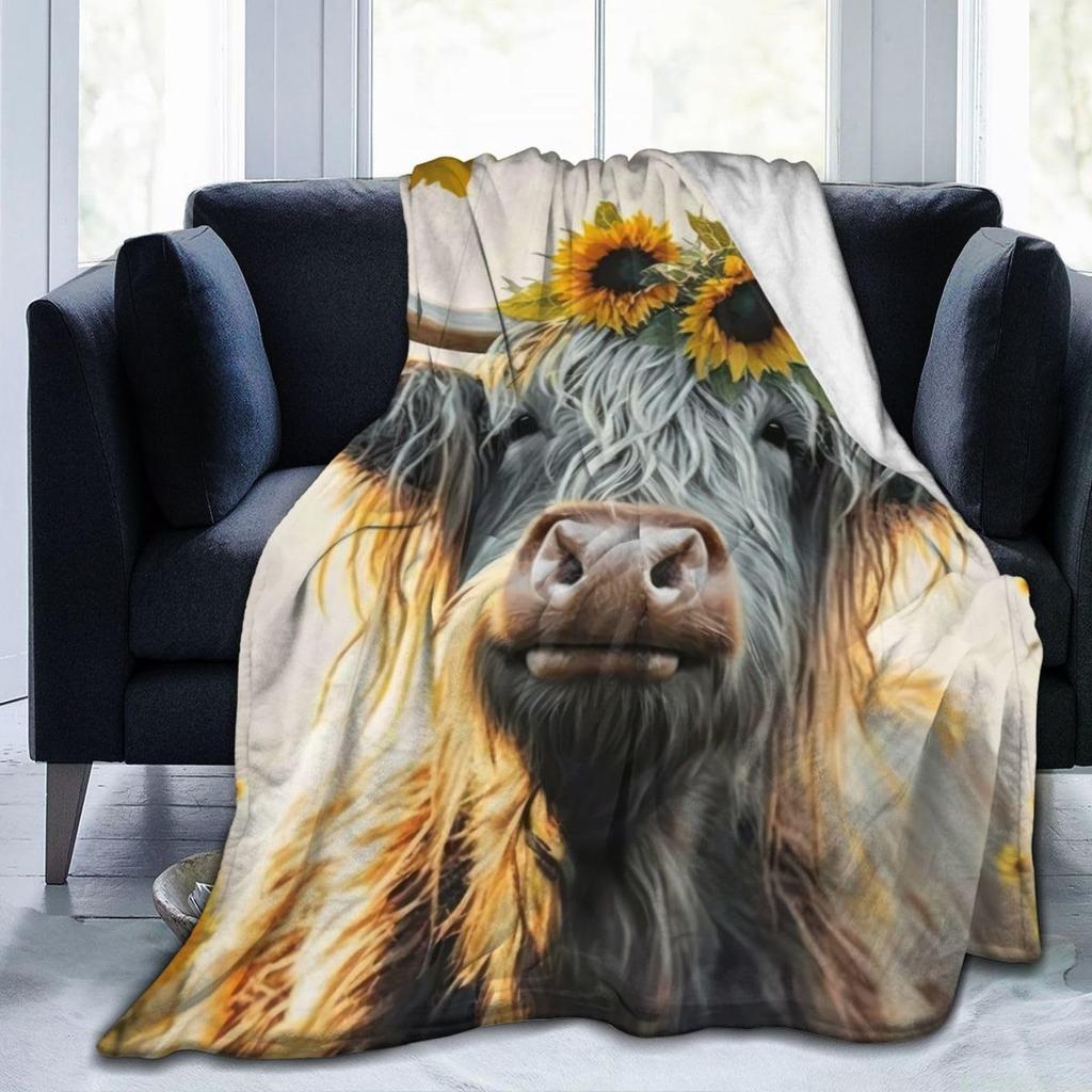 Sunflower Heights Cattle Digital-printed Polyester Bedroom Velvet Flannel Soft Sofa Cover Blanket Fleece Soft Sofa Cover