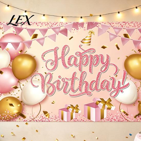 Polyester Birthday Banner Happy Backdrop, Party Photo Background Cloth for Celebration, Wrinkle-resistant Bunting Flag Decor Kids Women, Supplies