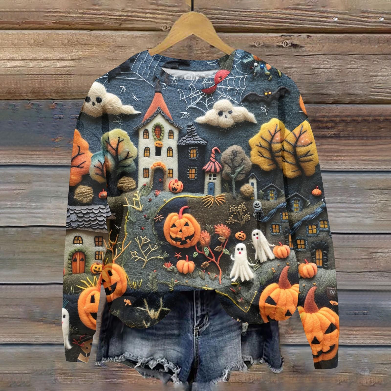 

Женская мода Повседневная толстовка с круглым вырезом и длинным рукавом на Хэллоуин с 3D-моделированием и принтом M