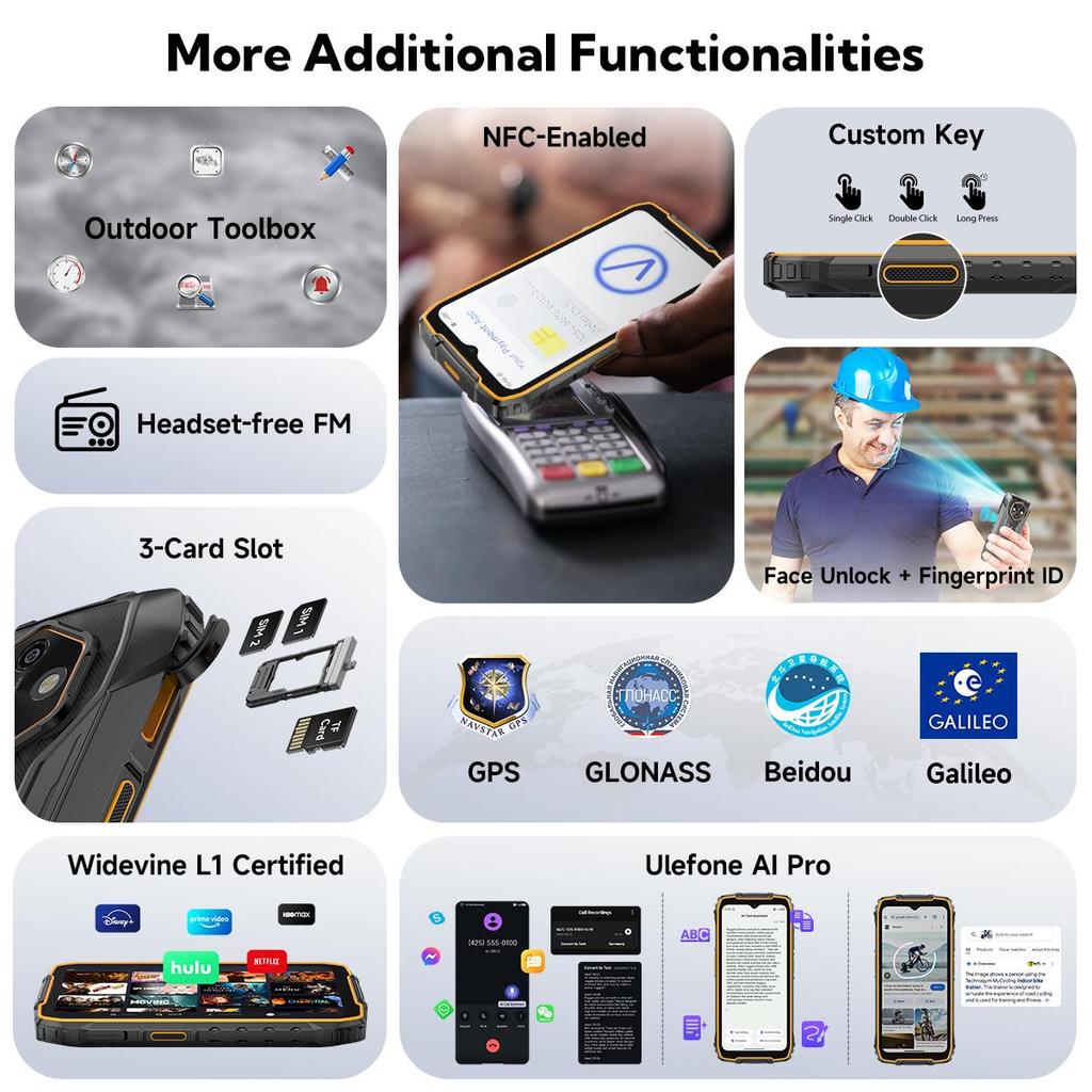 Ulefone RugKing 4 Pro 6.56" 120Hz Rugged Phone Android 15 Up to 16GB+256GB Waterproof 10200mAh 48MP Camera NFC Global Smartphone