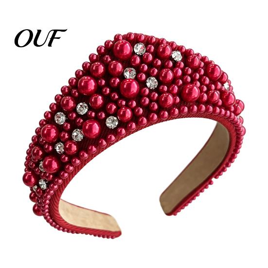 Soft Fabric Hair Accessories Faux Pearl and Diamond Headband for Women, Fashion Crown Style Headband, Elegant Cute Bands Parties with Comfortable Fit