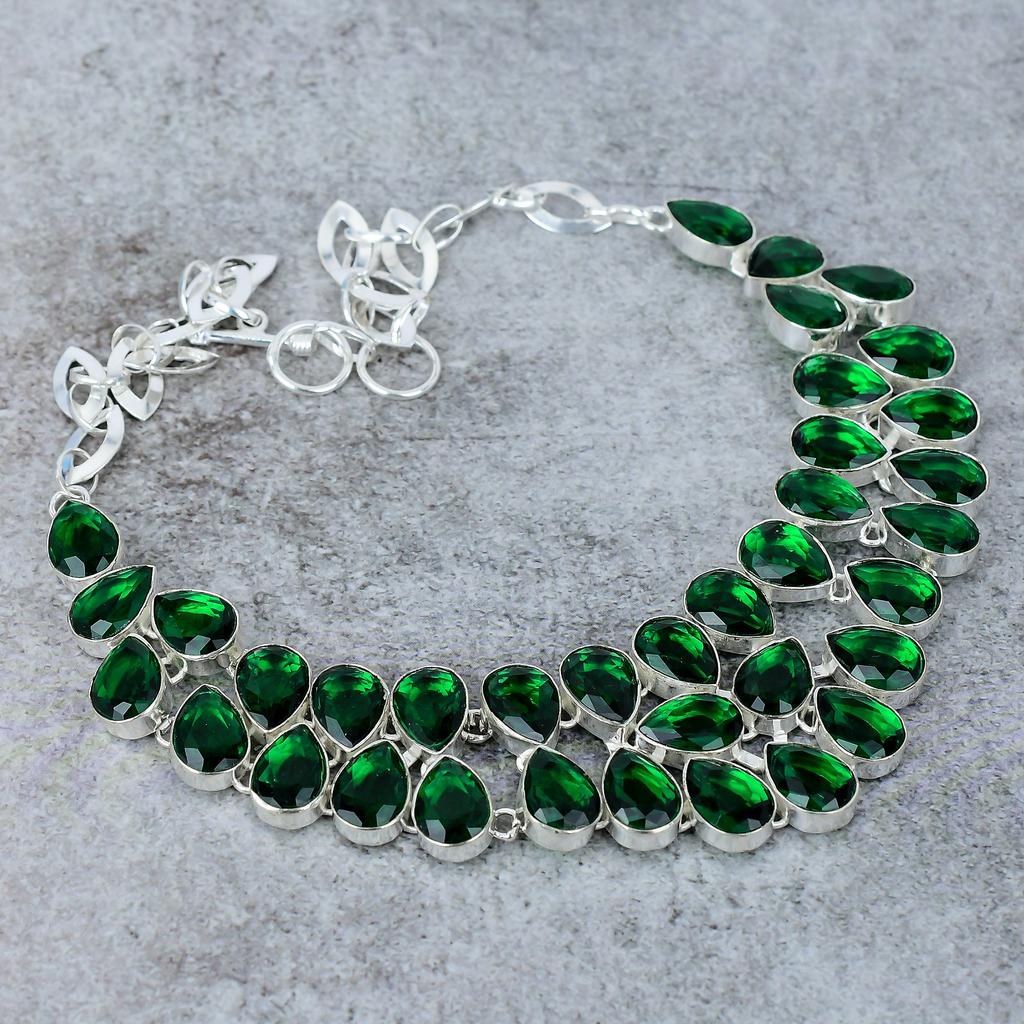 Chrome Diopside Gemstone Handmade 925 Sterling Silver Jewelry Necklace 18" M-314