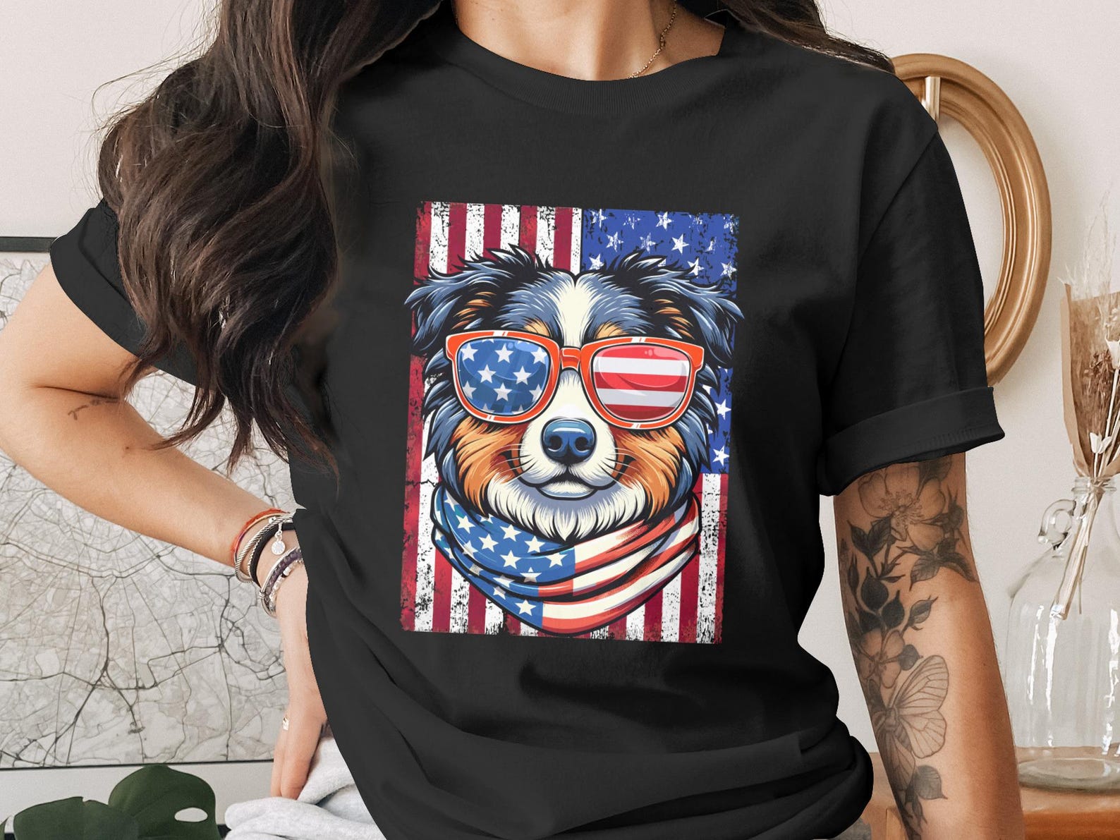 Patriotic Dog T-Shirt American Flag Dog Shirt | Cool USA Canine Tee | 4th of July Dog Lover Gift Apparel S