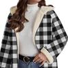 Women's Sherpa Plaid Shacket Long Sleeve Fleece Lined Jacket Oversized Warm Zip Up Hooded Coat Winter Outerwear