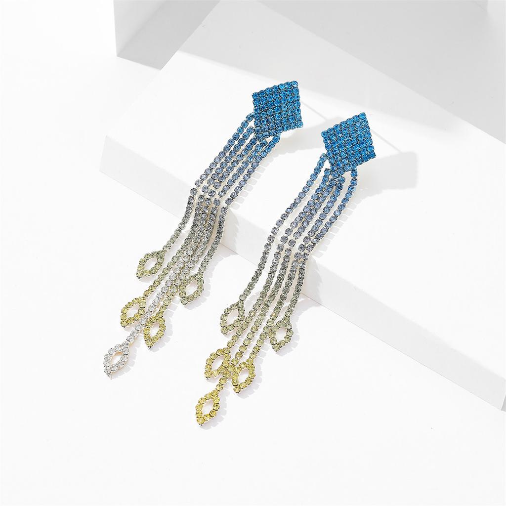 Temperament übertrieben geometrische farbige lange Ohrringe Senior Sense Strass Ohrringe weibliche Ohrringe 1 Paar