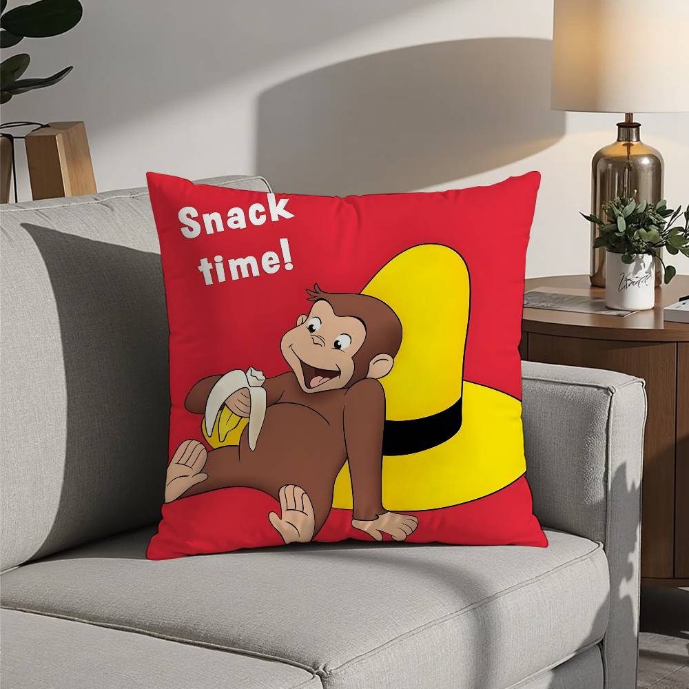 Good Night George Curious Monkey Pillow Case Sofa Decorative Home Double-sided Printing Short Plush Cushion Pillow Cover Gift