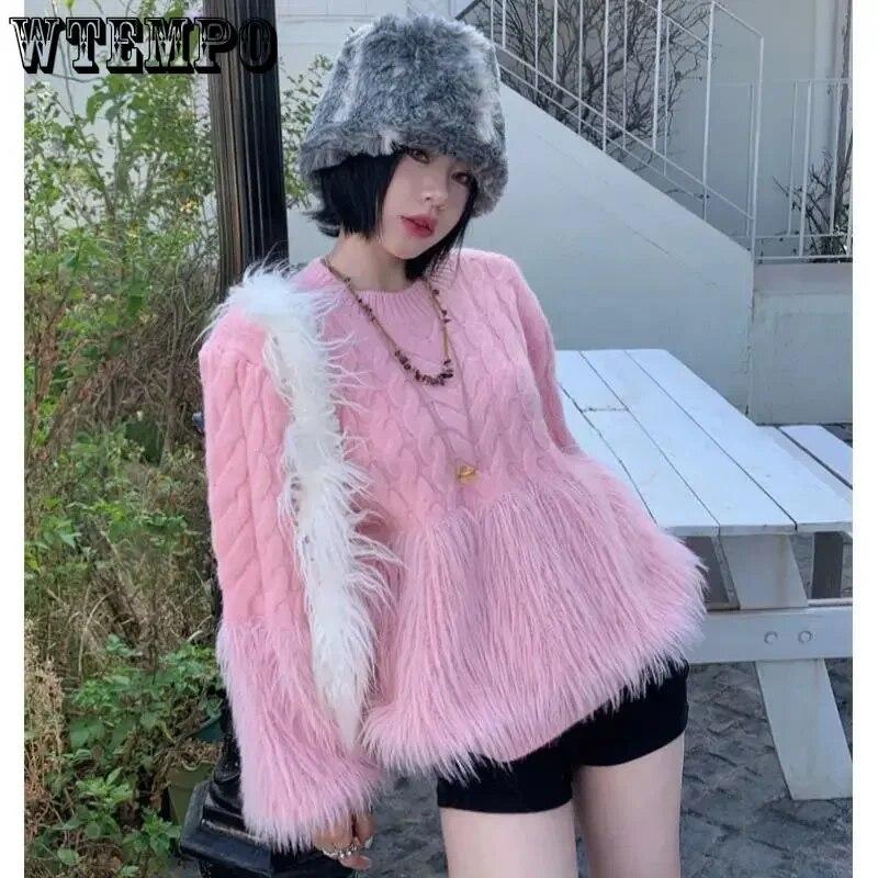 Pink Tassel Women's Sweater Short Sweet Knit Fried Dough Twist Pullover Loose Pull Jumper Thicken Keep Warm Long Sleeve Top Autumn Winter