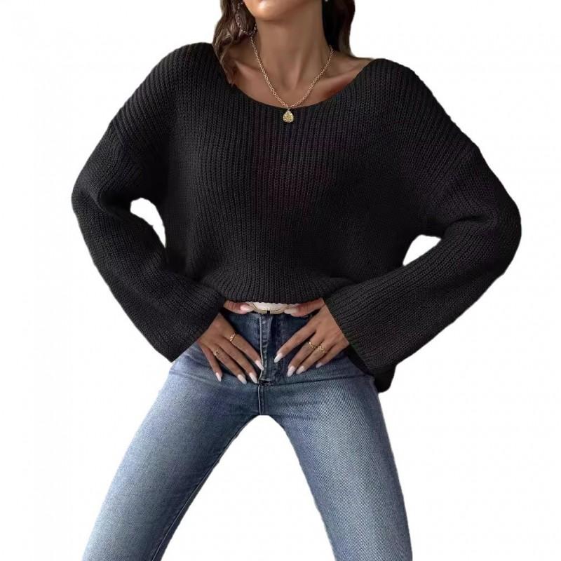 Womens Loose Fit Off Shoulder Sweater Long Sleeve Flared Pullover Top M688