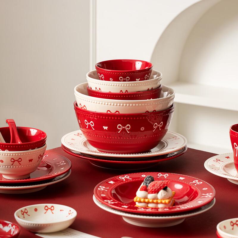 OIMG Red Bowknot Ceramic Fish Plate