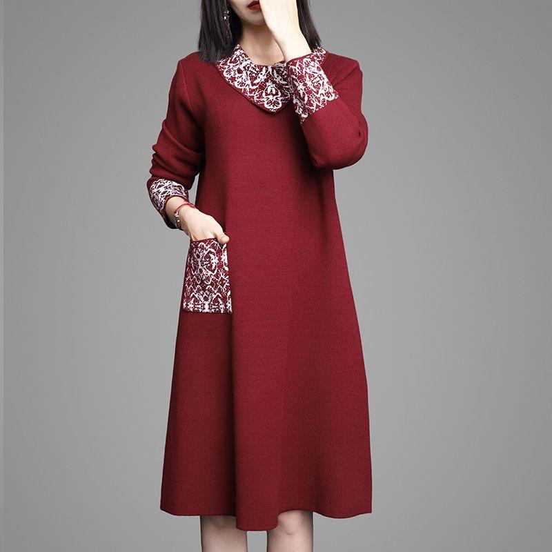Autumn Winter Women's Thick Sweater Dress Loose Plus Size Knitted Dress Mid-Length Casual Dresses