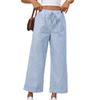 Women's High Waist Drawstring Wide Leg Pants Straight Fit Striped Casual Cropped Trousers