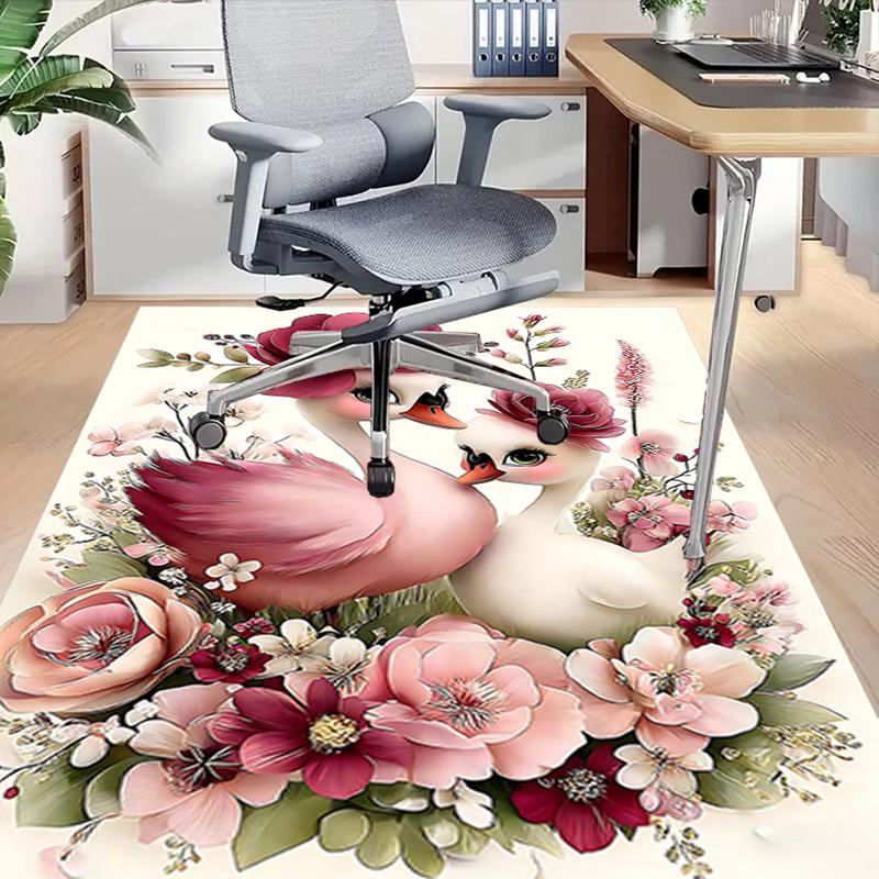 1PC Swan Floral Non-Slip Floor Carpet Compatible for Office&Living Room&Dining room - Flat-Weave Machine- Soft & Pattern-E295