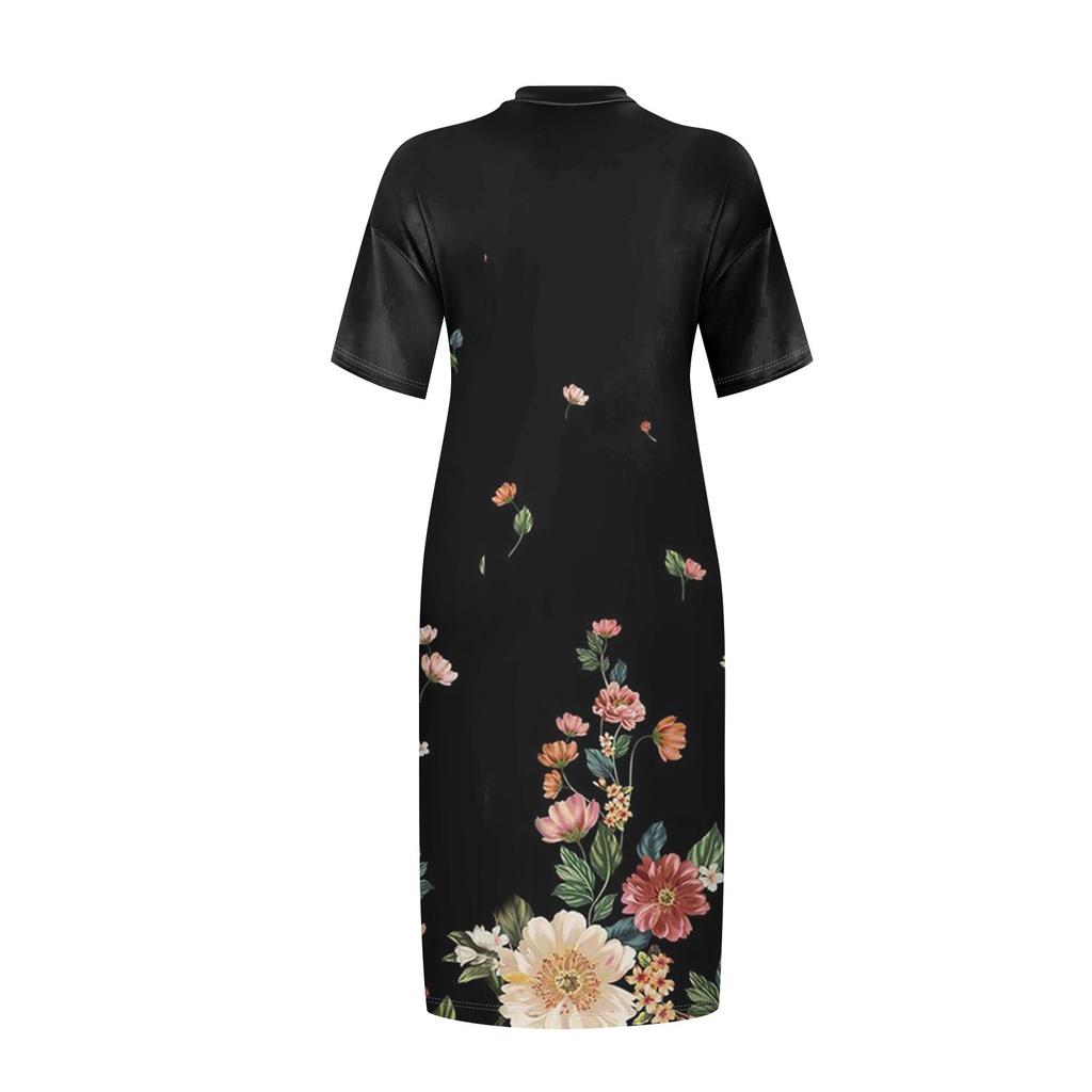 Summer Plus Size V Neck Short Sleeve Knee Pocket Gradient Print Casual Dress For  Women