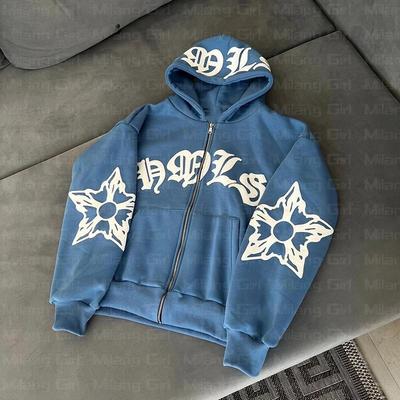 ZYLLO Zip Hoodie Snowflake Letter Print Goth Punk Sweatshirt Sport Coat Pullover Long Sleeve Oversized Hoodie Y2k Jacket
