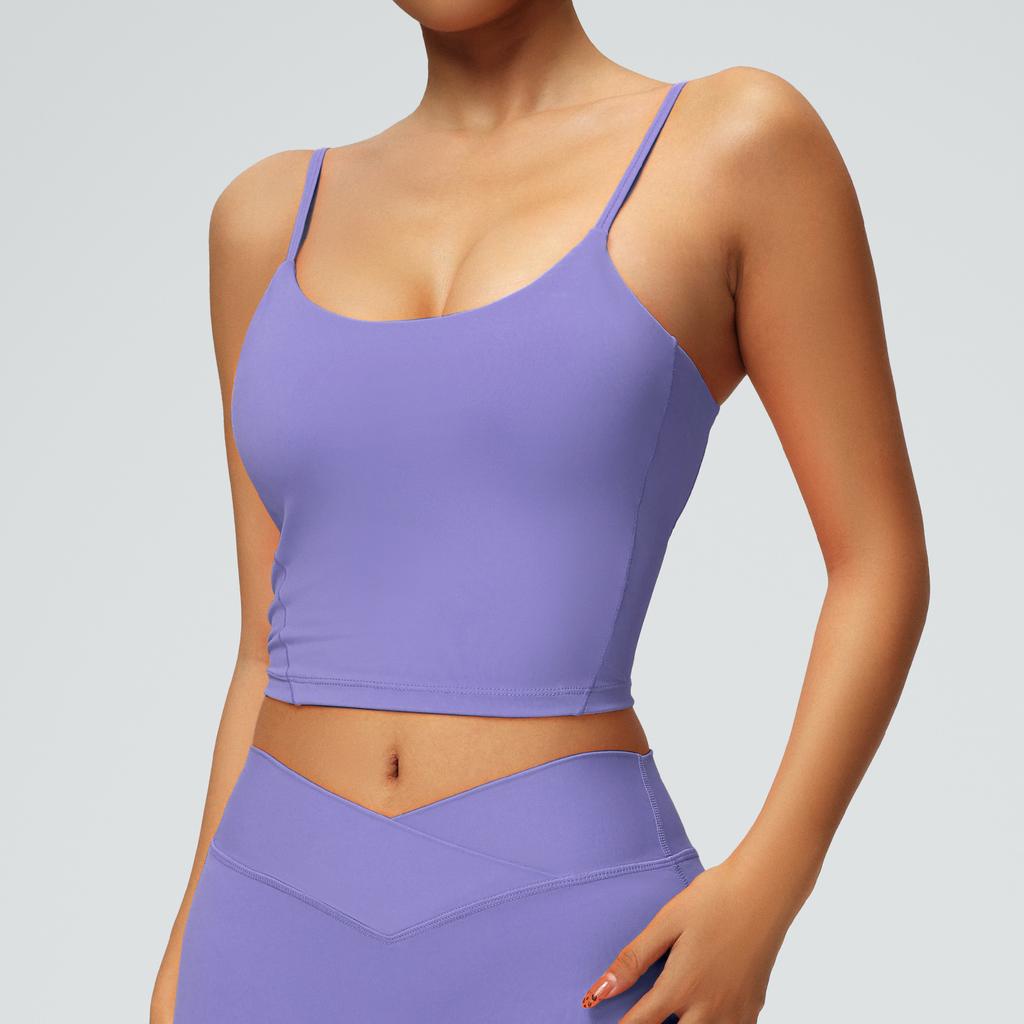 Strap Back Yoga Vest With Chest Cushion, Casual Tight Fit Fitness Vest For Women, Outdoor Running Sports Vest For Women