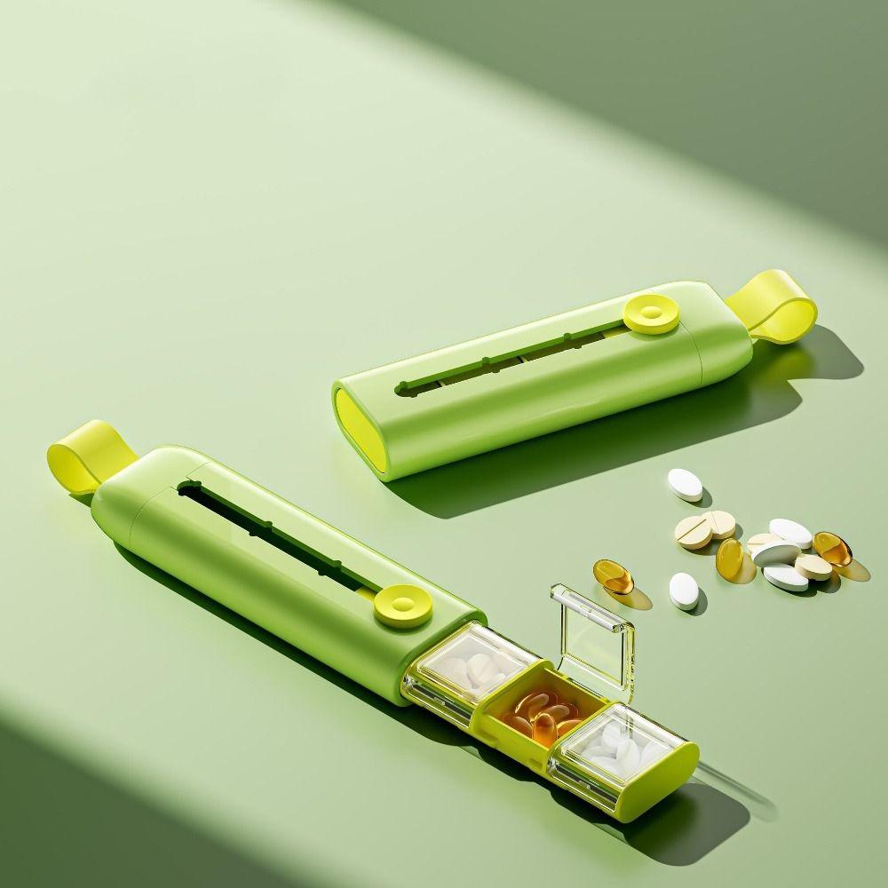 Portable Plastic Divided Pill Box Push Pull Style with Lid Pill Storage Box 3 Grids Medicine Case Daily
