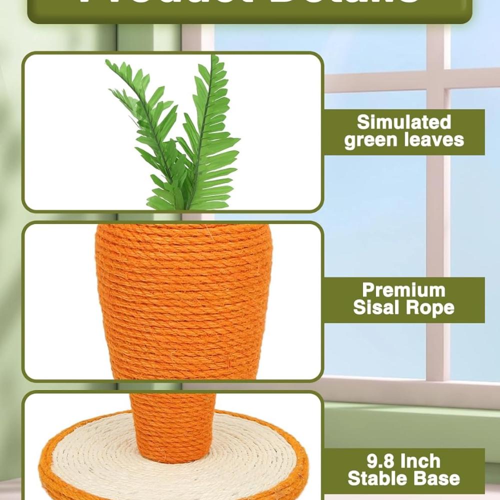 Cat Scratching Post, Carrot Shape Cat Scratching Boad, Nature Sisal Cat Scratcher for Indoor Cats and Kittens Training Climbing