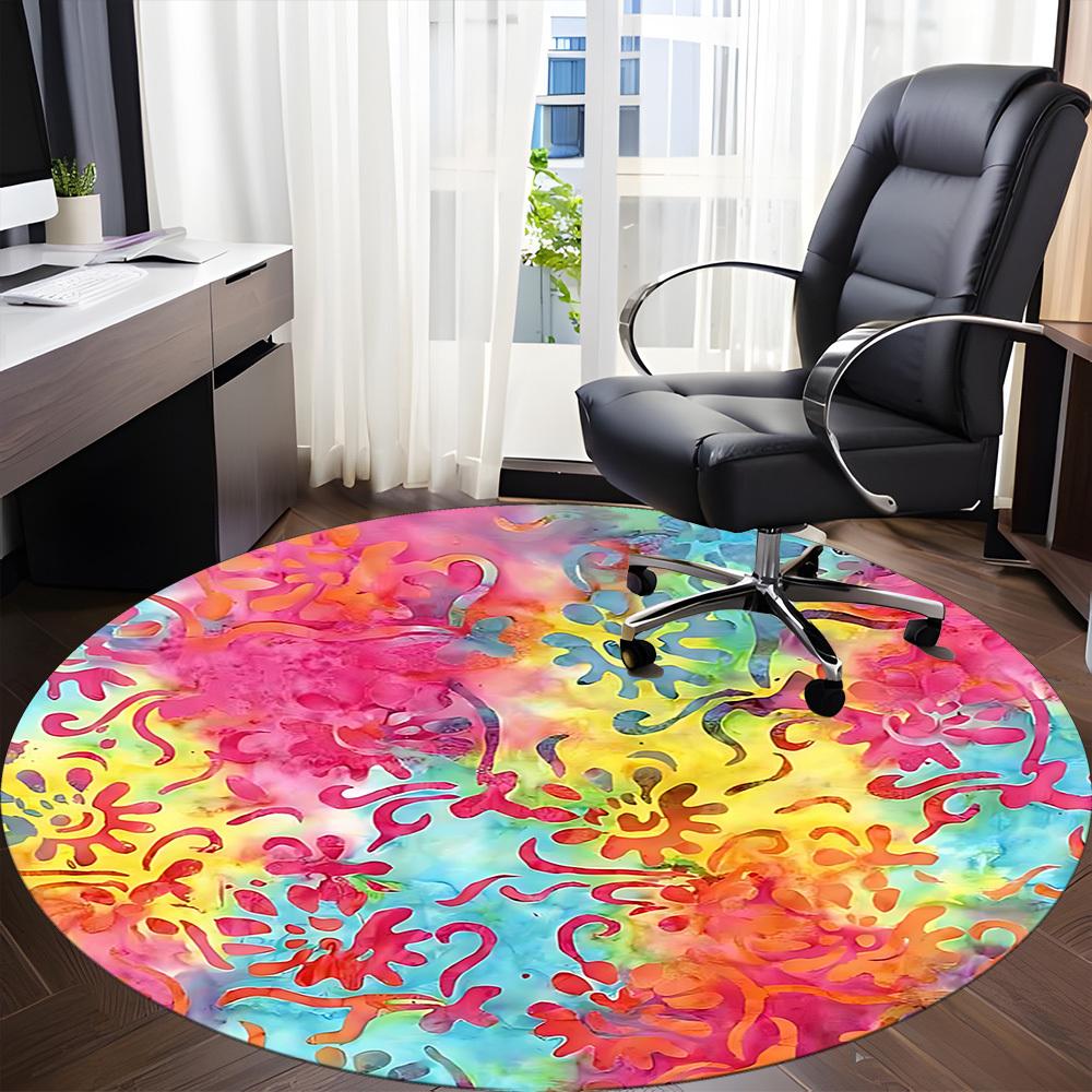 1 Stück Tie-Dye Muster Stuhlteppich für das Büro, Runder rutschfester langlebiger großer Büroteppich, Geeignet für das Büro