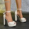 Damen High Heel Schleife Peep Toe Plateau Sandalen Knöchelriemen Sommer Kleid Party Schuhe für Damen Sandalias De Mujer Größe 35-43
