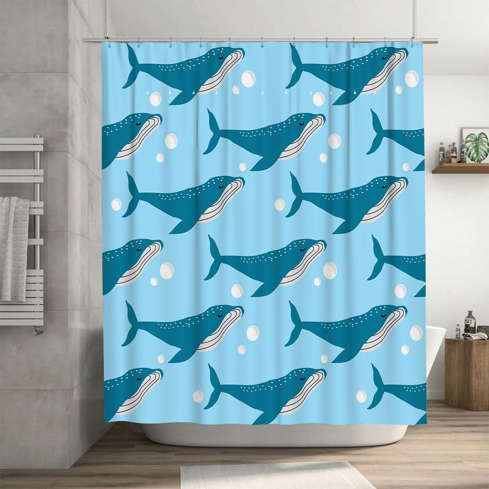 Whale Tail Shower Curtain Blue Underwater Pattern 3D Printed Fabric Waterproof Bath Decoration For Kids Bedroom Decorations In W