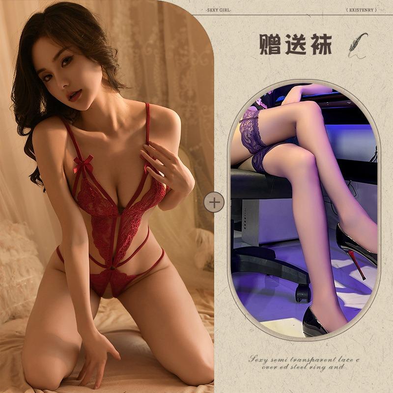Sexy lingerie pure flirting sexy lace seduction onesie hot hollow open uniform women's pajamas