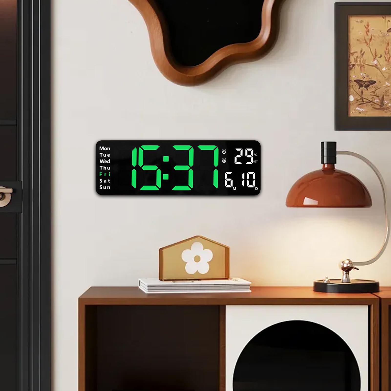 

Digital Alarm Clock Digital Clock LED Big Display Battery Operated Temperature Date Display Dimmable Electronics Bedroom зелёный