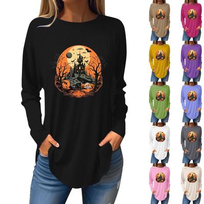 Tee Shirts For Women Fall Casual Long Sleeve Shirts Sweatshirt Retro Printing Top Pullover