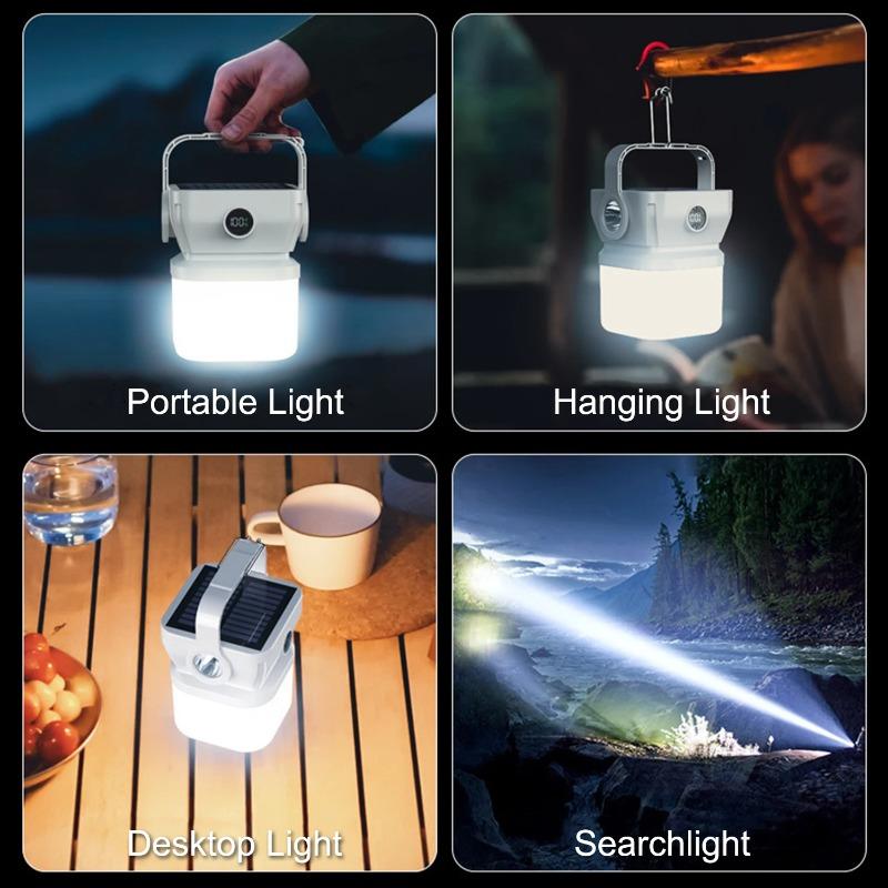 Solar Camping Lamp Portable Outdoor Tent Light Night Emergency Lights Type-C Rechargeable Lantern with Hook Tent Lamp Campinglight