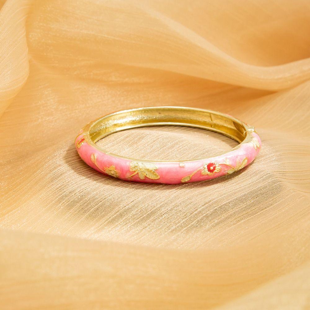 Traditional Enamel Flower Bangle Colorful Glazed Bangle Women's Hand Bracelet  Gold Jewelry